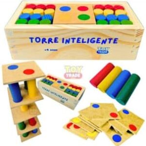 Jogo Torre Inteligente em Madeira Brinquedo Educativo Premium com Estojo e Pinos Coloridos Super Divertido pedagogico autismo