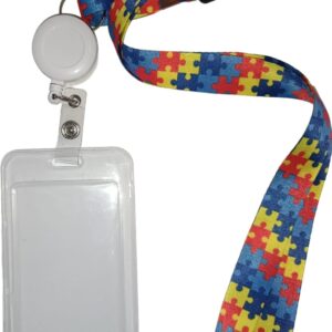 Genérico Cordão Autismo Quebra Cabeça + Porta Crachá Clip + Porta Bilhete Único Abre E Fecha Autista
