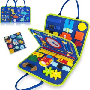 Brinquedos Montessori de tabuleiro ocupado para presentes de meninos e meninas de 1 a 4 anos, brinquedos sensoriais para crianças de 1 a 3 anos, brinquedos educativos de viagem para autismo, atividades pré-escolares para aprender habilidades motoras finas (azul)