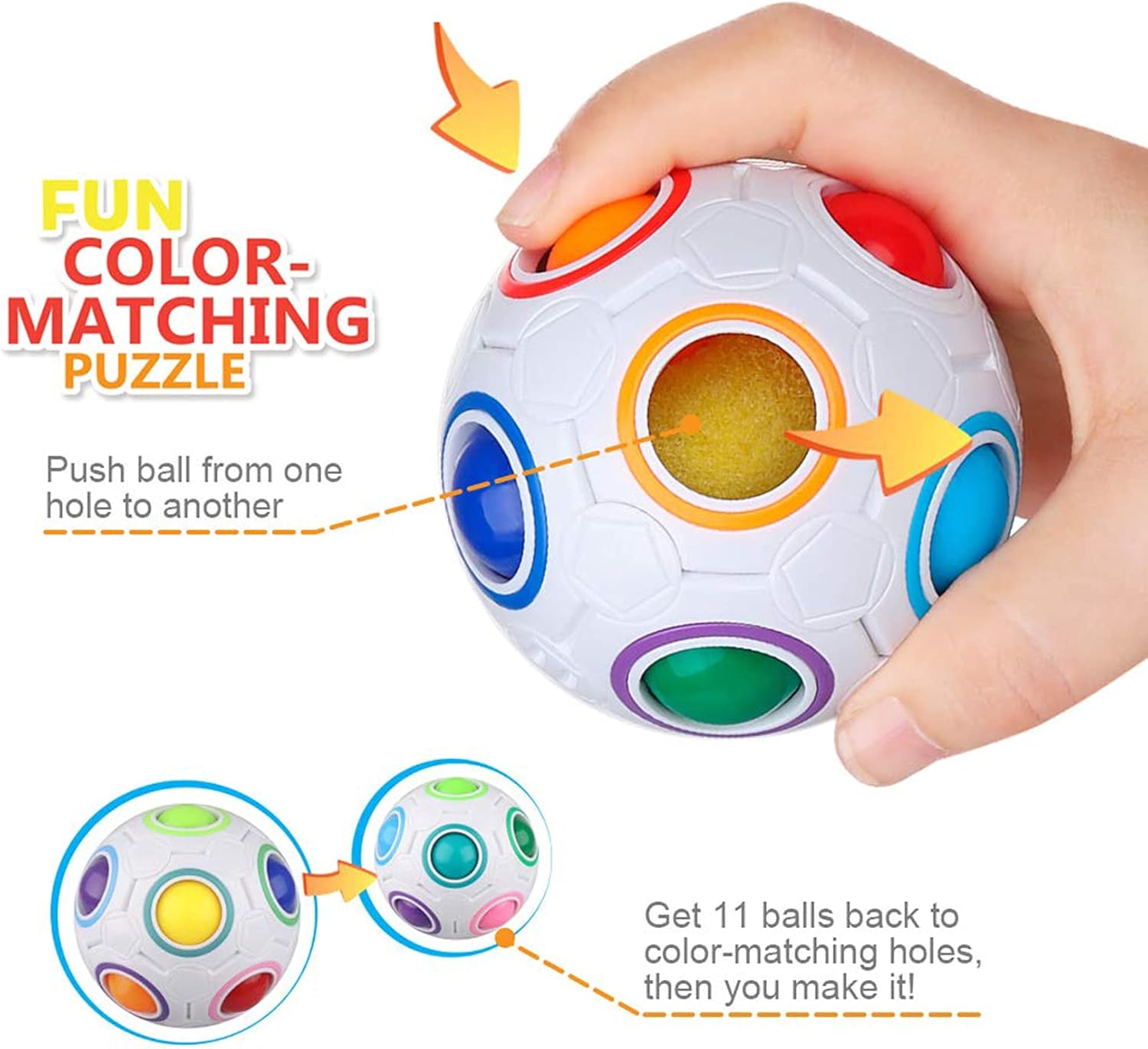 Jogo Mágico de Quebra-cabeça de Bola Rainbow Puzzle Ball Fidget Jogo de Habilidade com Bolas de Alívio do Stress, Rainbow Puzzle Cube Kids Rainbow Ball Toy Teasers Jogos de Brinquedos de Brinquedos para Crianças Adultas (12 Buracos) - Imagem 7