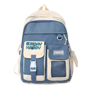 Mochila Juvenil Feminina Passeio Cores: Azul com branco