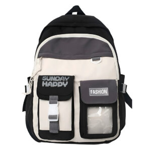 Mochila Juvenil Feminina Passeio Cores: Preto com branco